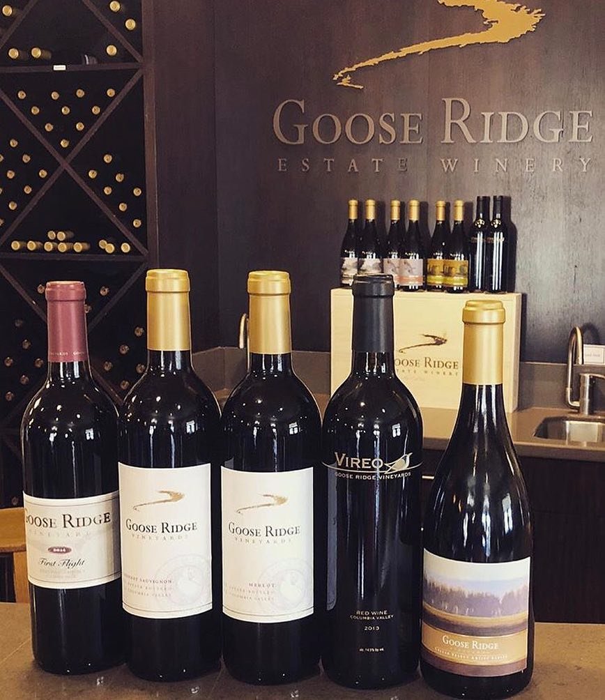 Bottles of wine from Goose Ridge Estate Winery & Vineyard near Bothell, Washington.