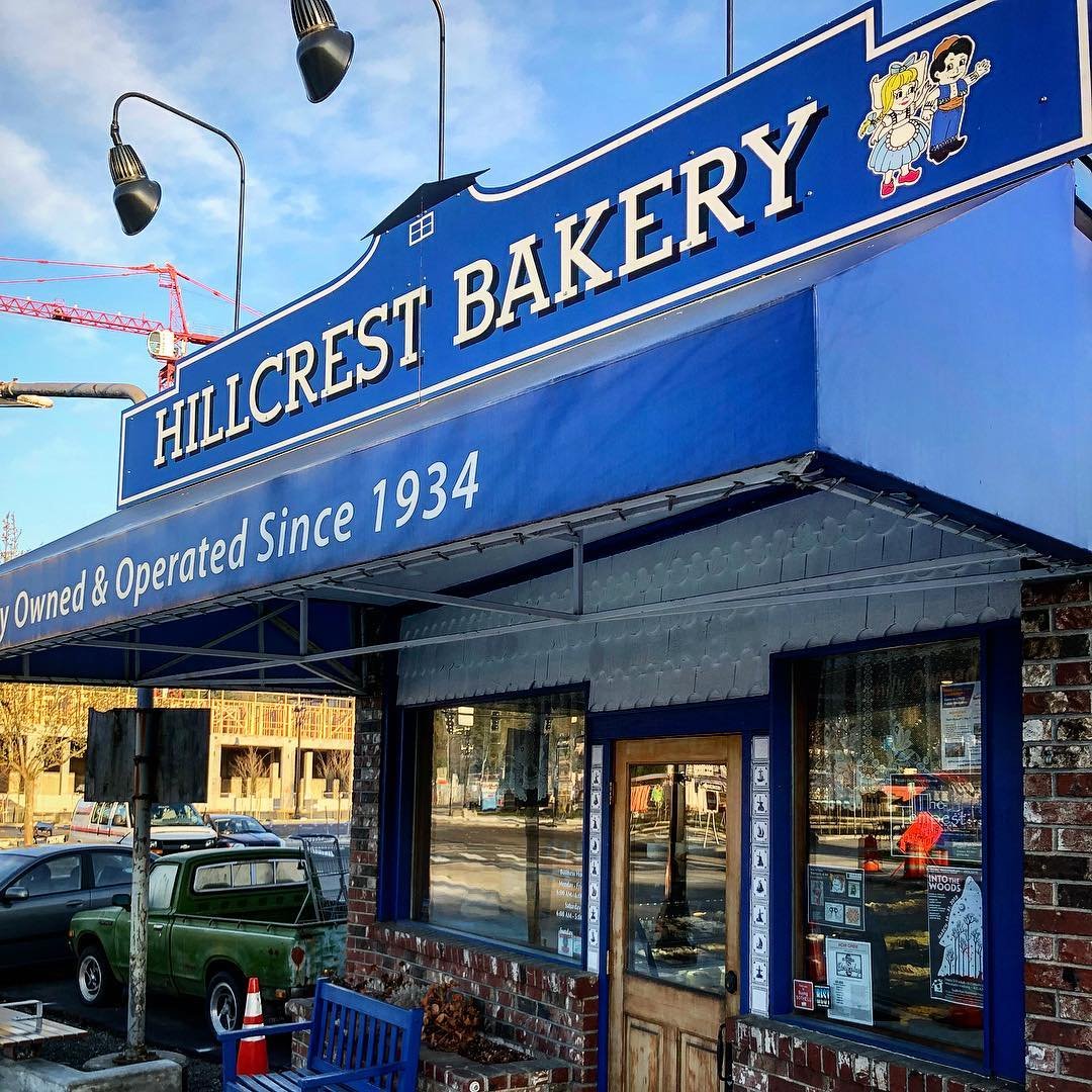 Outside view of the Hillcrest Bakery building in Bothell, Washington.