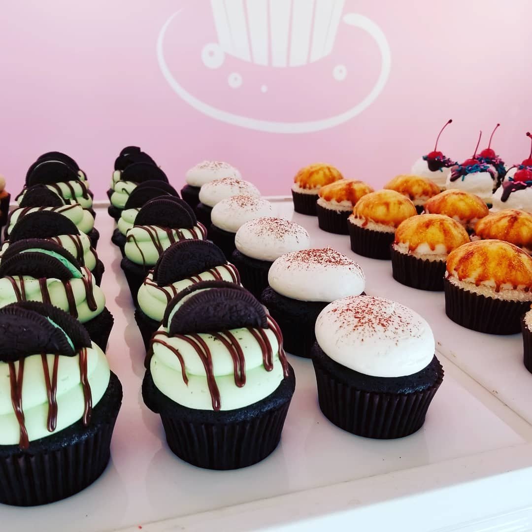 A variety of cupcakes on display at PinkaBella cupcakes in Bothell, Washington.