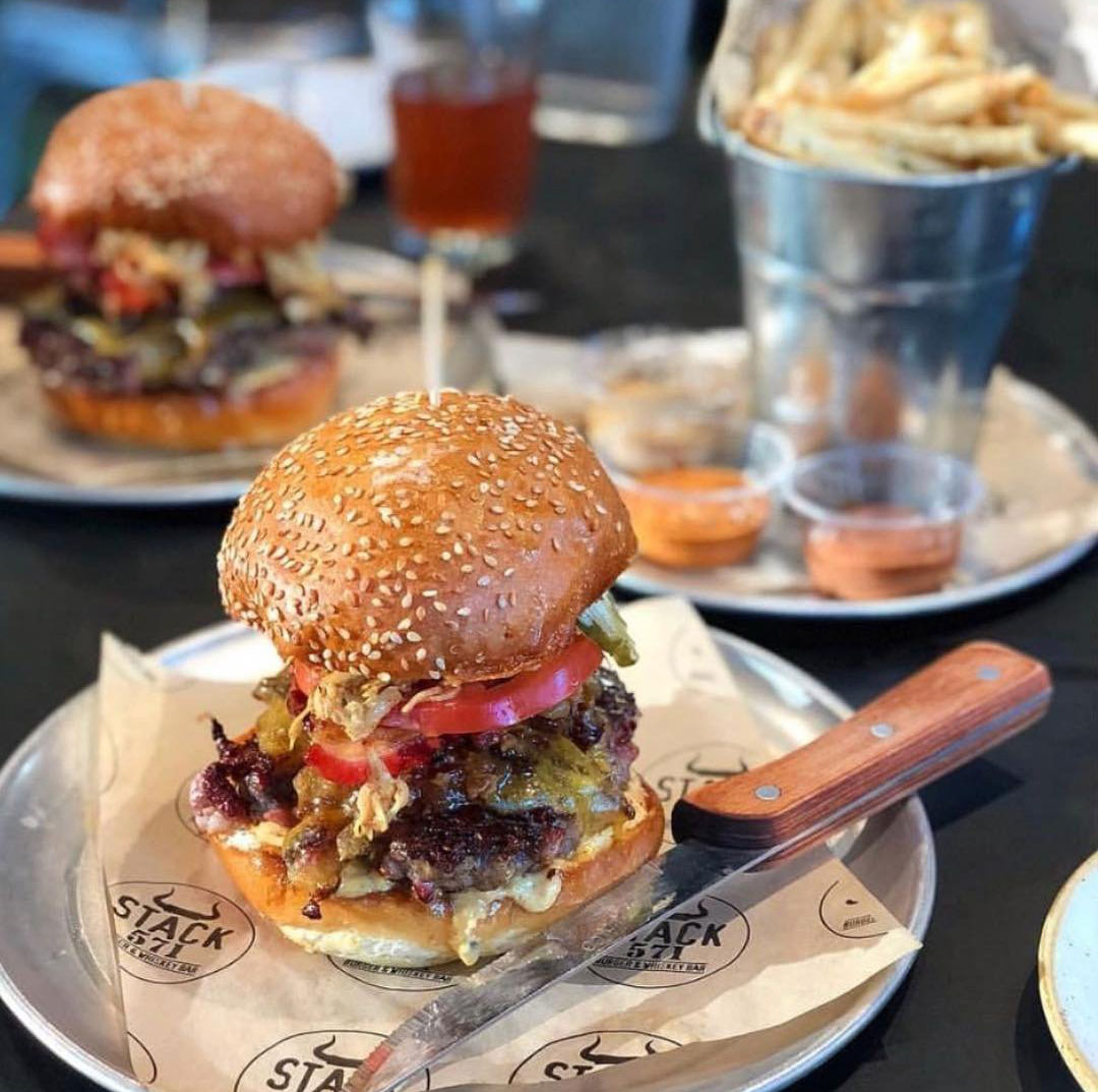 Gourmet burgers and fries from Stack 571 Burger and Whiskey Bar in Bothell.