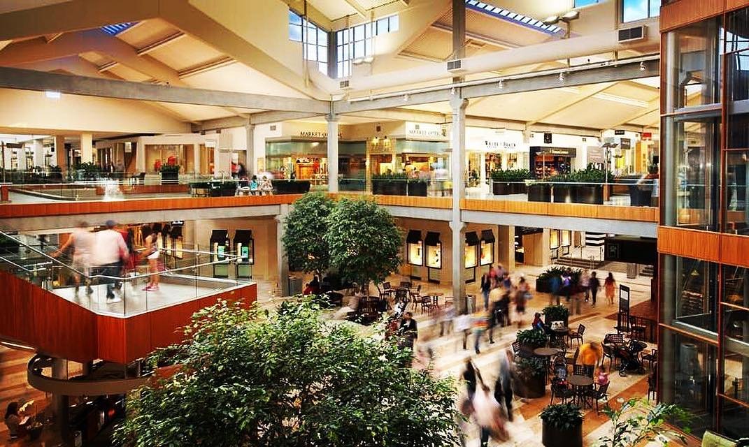 View of the atrium inside of The Bellevue Collection mall near Bothell, Washington.